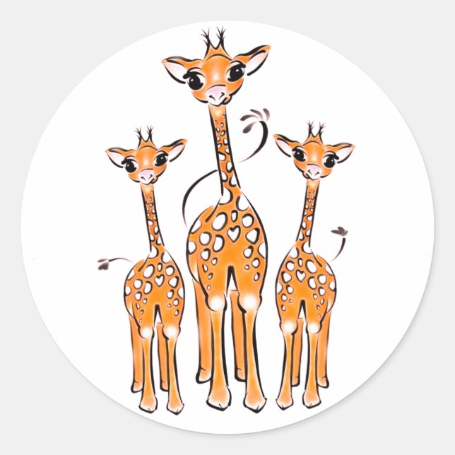 Sticker Rond Giraffes Bébés mignonnes, animaux de safari Classi (Devant)