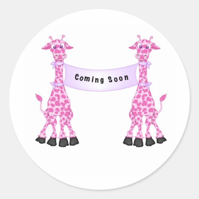 Sticker Rond Giraffes Roses Prochainement (Devant)