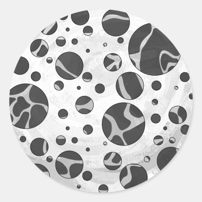 Sticker Rond Giraffy Polka Dot noir et gris clair Impression (Devant)