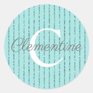 Sticker Rond Girl Aqua Blue Turquoise Gold Parties scintillant 