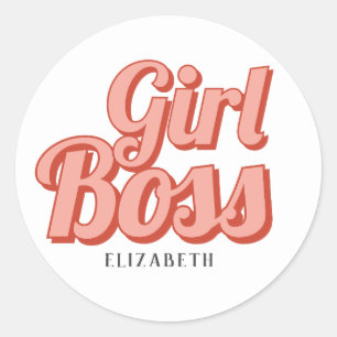 Sticker Rond Girl Boss Retro nom Customisé