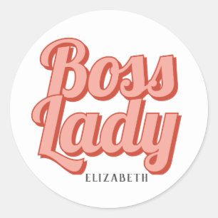 Sticker Rond Girl Boss Retro Nom Customisé Classic Round Sti