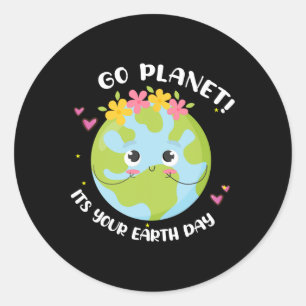 Sticker Rond Girl Go Planet Your Earth day Shirt mignon Kids