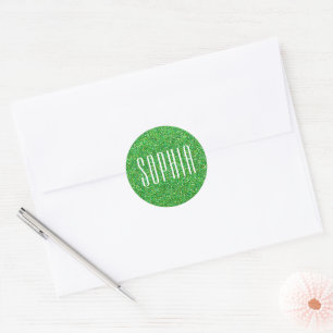 Sticker Rond Girl Green Parties scintillant Nom mignon Éperche