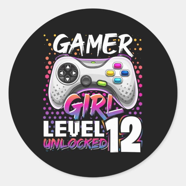 Sticker Rond Girl Level 12 Déverrouillé Jeu vidéo 12e anniversa (Devant)