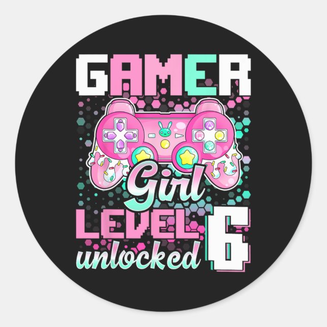 Sticker Rond Girl Level 6 Déverrouillé Jeu vidéo 6e anniversair (Devant)