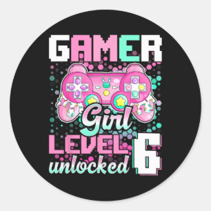 Sticker Rond Girl Level 6 Déverrouillé Jeu vidéo 6e anniversair