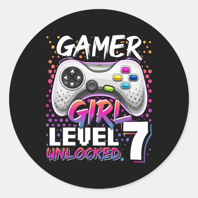 Sticker Rond Girl Level 7 déverrouillé jeu vidéo 7e anniversair (Devant)
