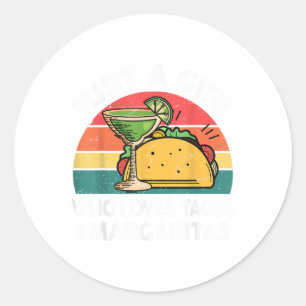 Sticker Rond Girl Love Tacos Margarita Chemise Cinco De Mayo Me