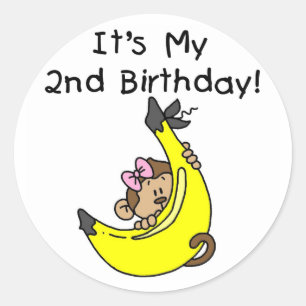 Sticker Rond Girl Monkey sur Banana 2nd Birthday Tshirts