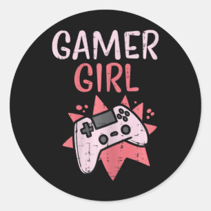 Sticker Rond Girl Pink Game Controller Cute Video Gaming Femmes
