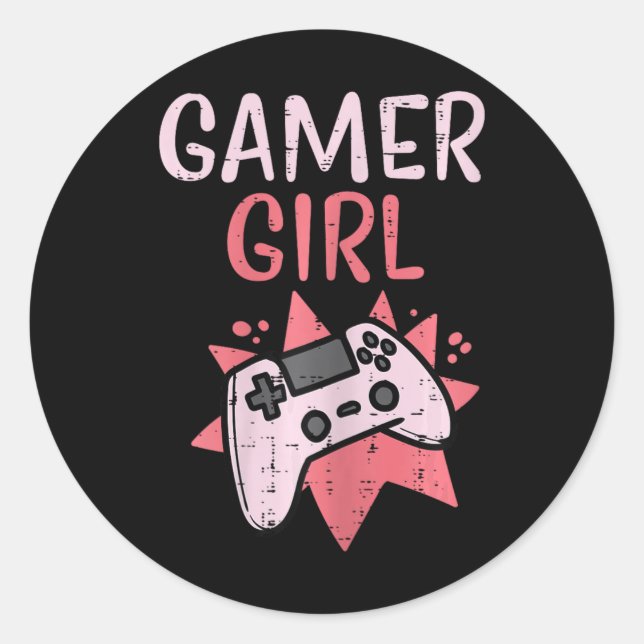Sticker Rond Girl Pink Game Controller Cute Video Gaming Femmes (Devant)
