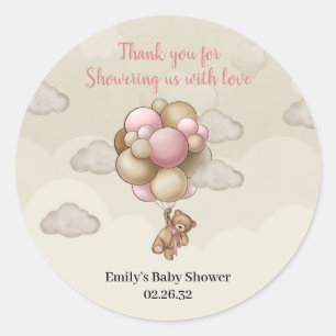 Sticker Rond Girl Teddy ours rose brun beige ballons air chaud