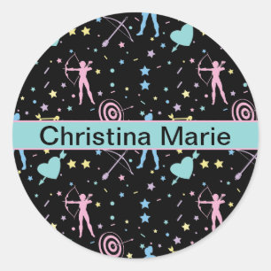 Sticker Rond Girls Archery - Girly Hearts Stars Archer