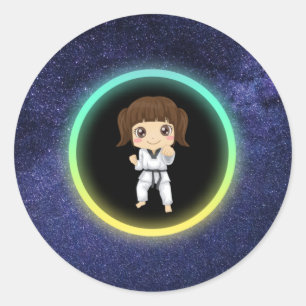 Sticker Rond Girls Karate Galaxy