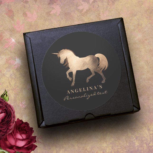 Sticker Rond Girly Classy Rose Gold Foil personnalisé Unicorn (Créateur téléchargé)