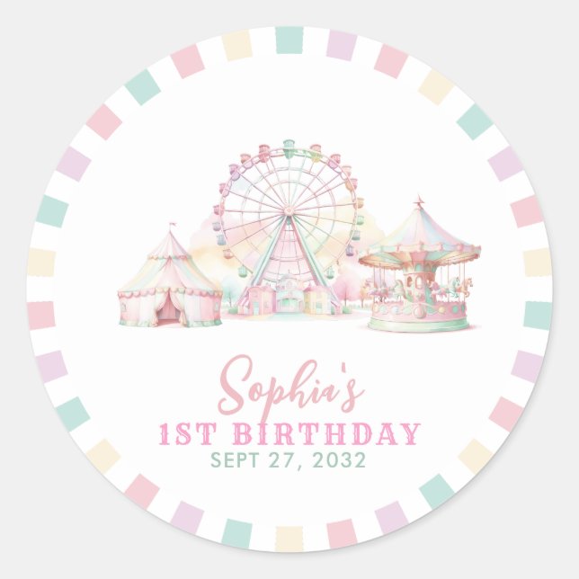 Sticker Rond Girly Cute Pastel Carnival Anniversaire de enfant  (Devant)