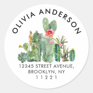 Sticker Rond Girly Floral Cactus Cactus Succulent Adresse de re