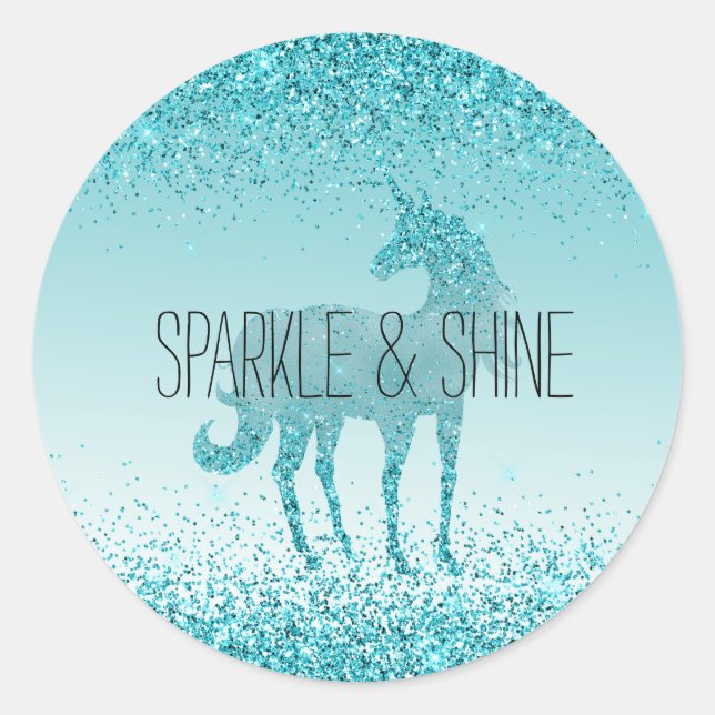 Sticker Rond Girly Glitz Aqua Turquoise Parties scintillant Uni (Devant)