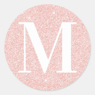 Sticker Rond Girly Moderne Serif Monogrammé Paillettes Or Rose