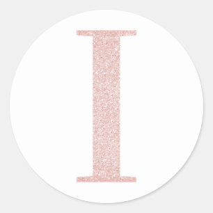 Sticker Rond Girly Rose Pâle Or Pailleté Monogramme I