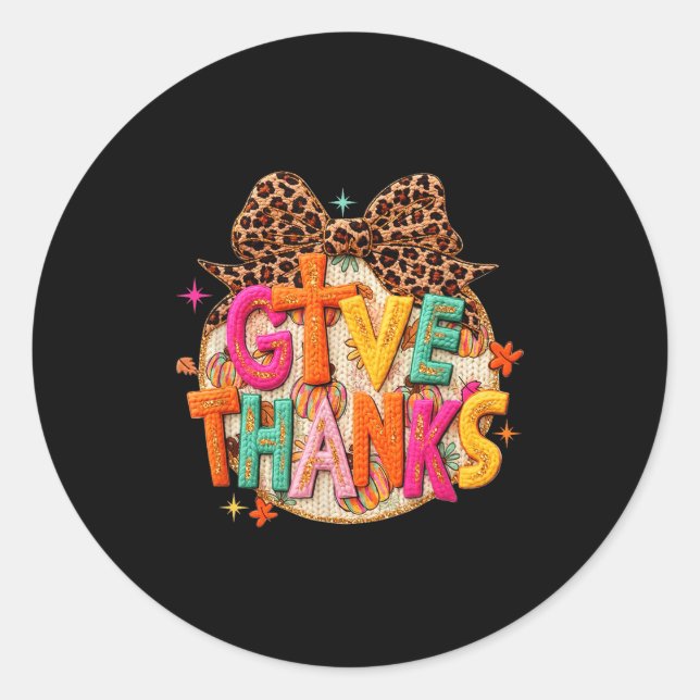 Sticker Rond Give Thanks, Fall Leopard Coquette Bow, Preppy Tha (Devant)