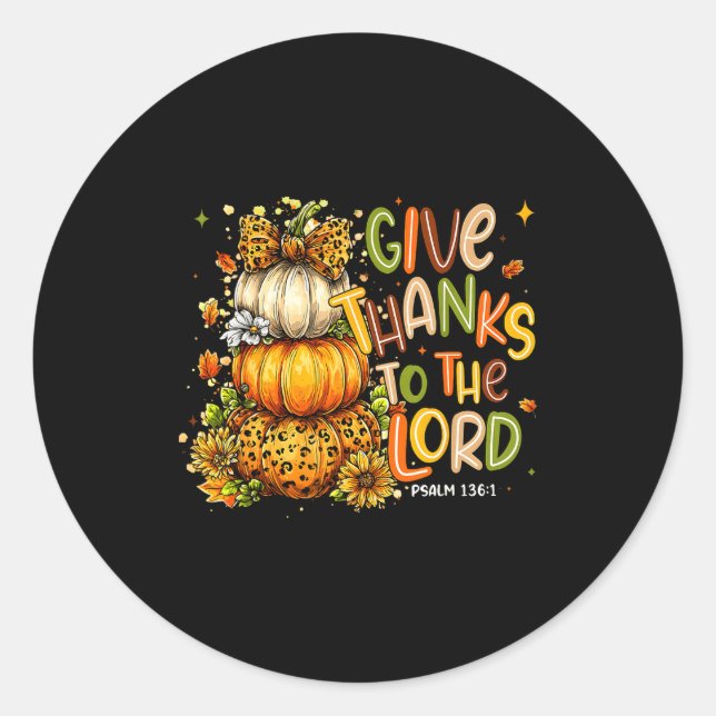 Sticker Rond Give Thanks To The Lord Fall Christian Cross Coque (Devant)