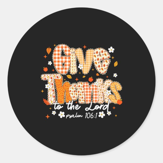 Sticker Rond Give Thanks To The Lord Lace Christian Fall Autumn (Devant)