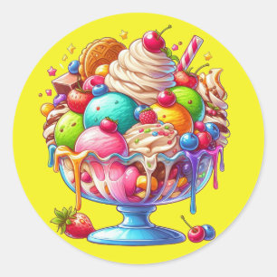 Sticker Rond Glace Colorée Sundae – Illustrations de Mignon Des