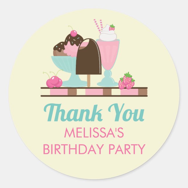 Sticker Rond Glace Cream Sundae et autres délicieuxSoins Party (Devant)