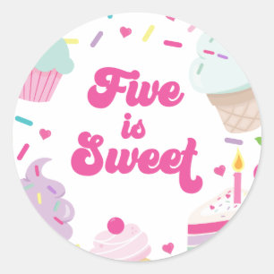 Sticker Rond Glace et Gâteau Five est doux 5ème Anniversaire