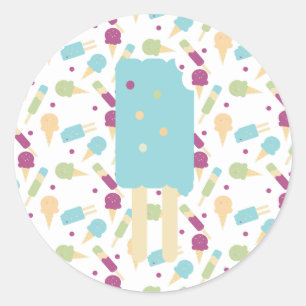 Sticker Rond Glace Pop Bleu Crème Sprinkles Récompense