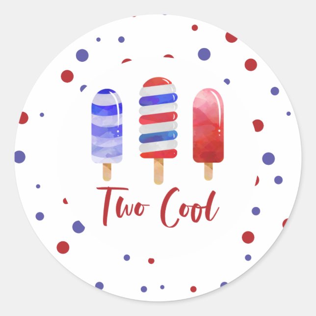 Sticker Rond Glace Pops Deux Cool Rouge Blanc Bleu 2e anniversa (Devant)