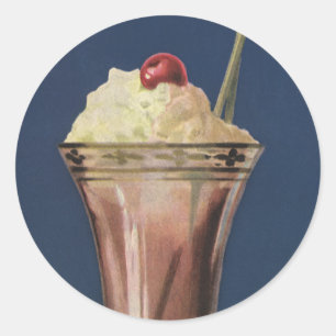 Sticker Rond Glace vintage, crème fouettée et cerise