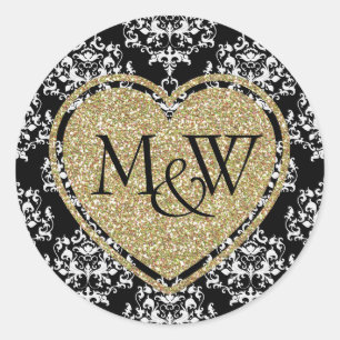 Sticker Rond Glam Damask & Gold Parties scintillant Monogram Ma