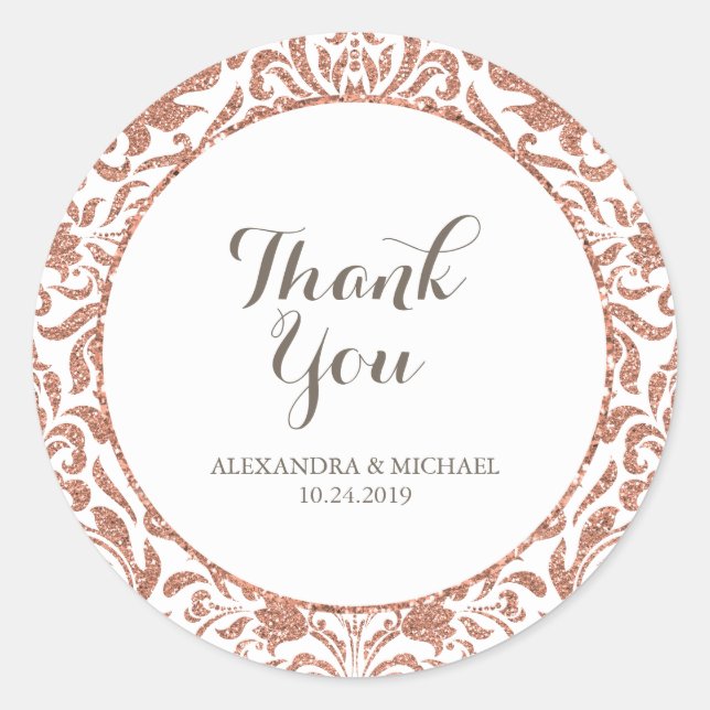 Sticker Rond Glam Elegant Faux Rose Gold Parties scintillant Ma (Devant)