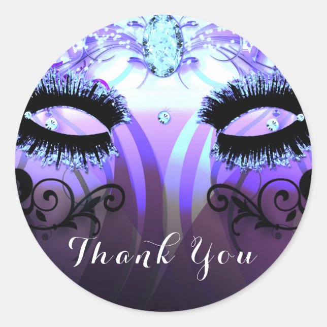 Sticker Rond Glam Eyelashes Purple Masquerade Party Favoriser (Devant)