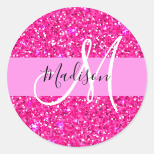Sticker Rond Glam Girly Parties scintillant rose étincelle Nom
