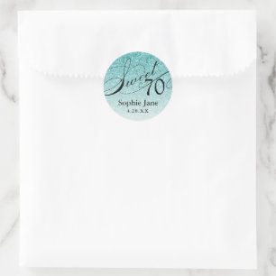 Sticker Rond Glam Glitter Aqua Blue Joyeux Anniversaire