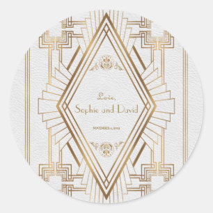 Sticker Rond Glam Gold et White Great Gatsby Mariage