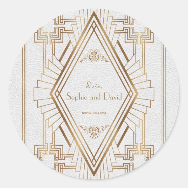 Sticker Rond Glam Gold et White Great Gatsby Mariage (Devant)