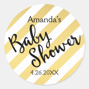 Sticker Rond Glam Gold et White Stripes Baby shower