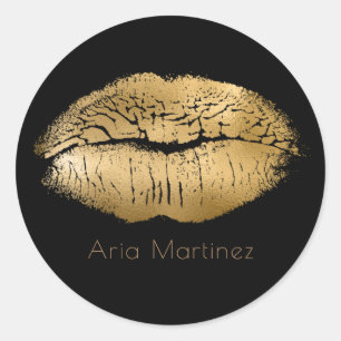 Sticker Rond Glam Gold Lips Kiss Black Maquillage personnalisé
