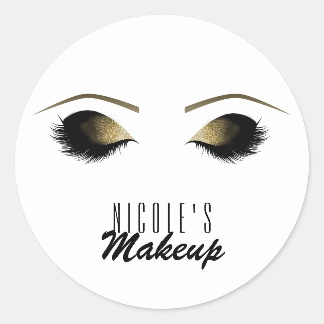 Sticker Rond Glam Gold Maquillage Eyelashes Personnalisé Person (Devant)