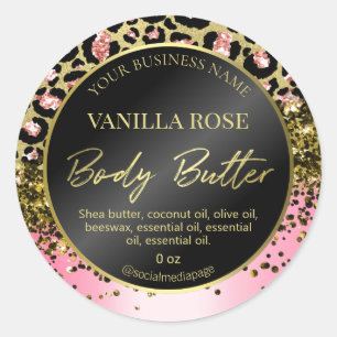 Sticker Rond Glam Gold rose Empreinte de léopard   Beurre Étiqu