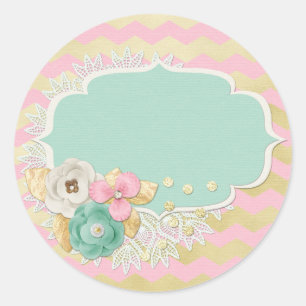 Sticker Rond Glam Gold & Shabby Chic Fleurs roses Artisanat por
