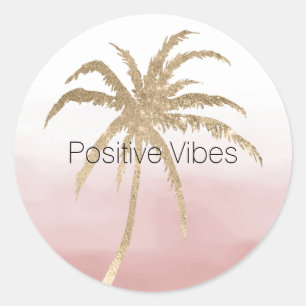 Sticker Rond Glam Gold Tropical Palm Pink ombre