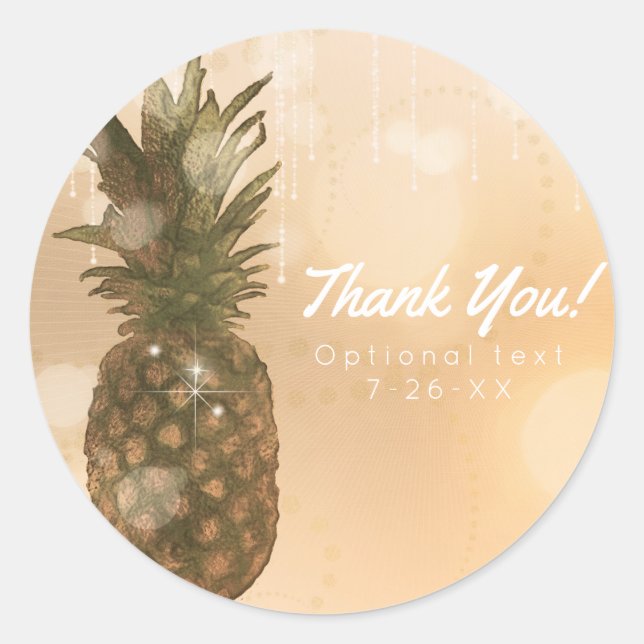 Sticker Rond Glam Golden Pineapple Élégant Tropical Party Favor (Devant)