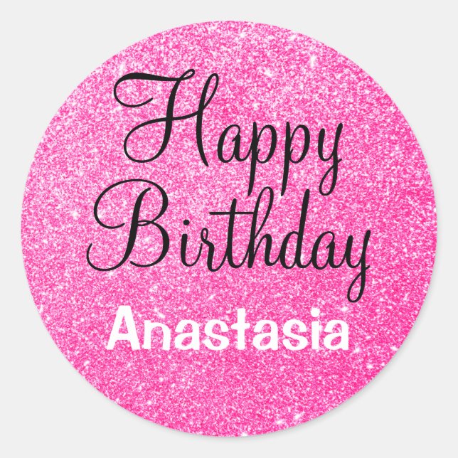 Sticker Rond Glam Happy Birthday Hot rose Parties scintillant N (Devant)