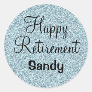 Sticker Rond Glam Happy Retirement Bleu Parties scintillant Arg